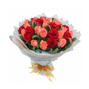 鲜花/心有所属:21支粉玫瑰，12支红玫瑰
包 装:橘色，白色，蓝