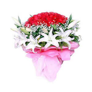 鲜花/真的爱你:红玫瑰66枝，10枝白色香水百合（多头）
包 装: