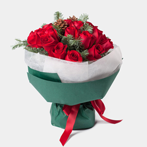 鲜花/欢乐女神:19枝精品红玫瑰
包 装:气质孔雀绿色包装纸包装，