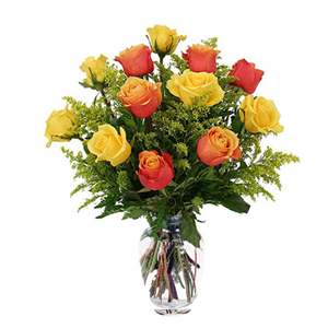 鲜花/爱的告白:6枝彩色玫瑰和6枝黄玫瑰
包 装:精美花瓶，花瓶样