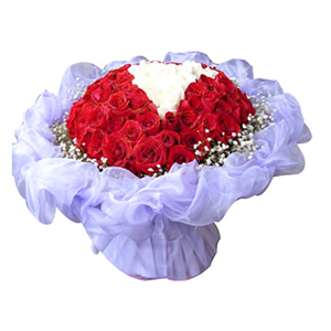 鲜花/柏拉图之恋:50枝红玫瑰，16枝白玫瑰
包 装:淡紫色羽纱圆形
