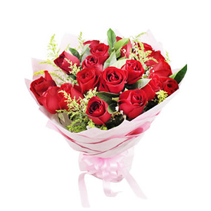 鲜花/真的很爱你:19枝红玫瑰
包 装:浅粉色皱纹纸尖角圆形包装。