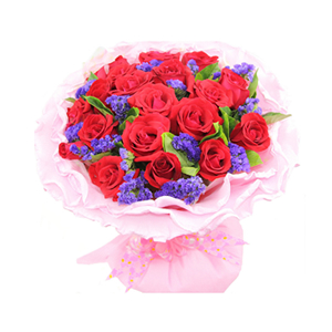 鲜花/你是我的幸福:21支红玫瑰 配材：紫色勿忘我、栀子叶间插
花 语