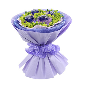 鲜花/蓝色恋人:4枝蓝色妖姬
包 装:紫色网纱独立包装，粉色卷边纸