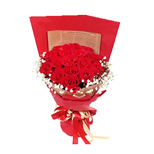 鲜花/爱如天堂:19枝红玫瑰
包 装:皱纹纸扇面包装，红色、卡其色