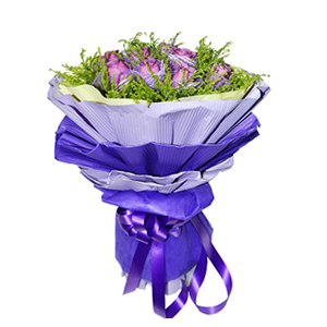 鲜花/紫色心迹:11枝紫色玫瑰独立包装
包 装:紫色纱网独立包装，
