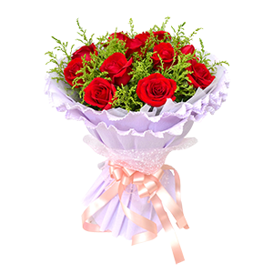 鲜花/一笑倾城:11枝红玫瑰
包 装:白色棉纸内衬，淡紫色卷边纸多