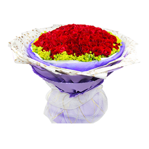 鲜花/此生挚爱:99枝红玫瑰
包 装:内层白色紫色双层纱网，外层花