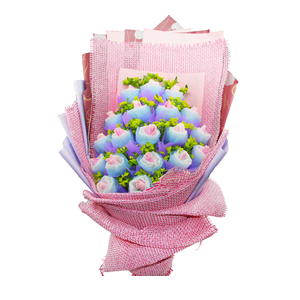 鲜花/不忘初心:19朵粉玫瑰独立包装
包 装:红色麻网、精美花纹纸