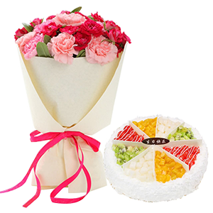 浪漫组合/谢谢您的爱: 21枝多色康乃馨（包括粉色,桃红色），圆形欧式
