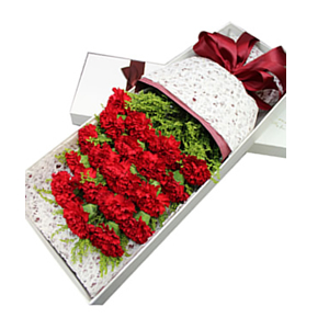 鲜花/永驻我心:19支红色康乃馨
包 装:白色长方形精美礼盒包装，