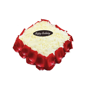 蛋糕/花漾: 方形欧式蛋糕，巧克力碎屑铺面，新鲜玫瑰花瓣围边