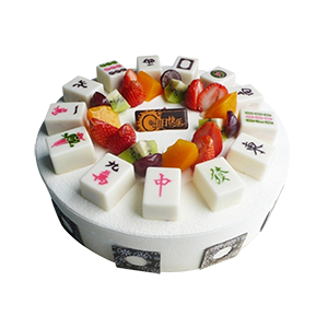 蛋糕/“麻”到成功: 圆形欧式水果蛋糕，巧克力麻将、各色时令水果艺术