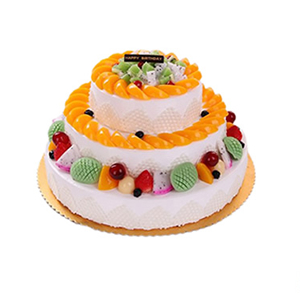 蛋糕/美梦成真:三层圆形鲜奶水果蛋糕，各色时令水果铺面。
包 装: