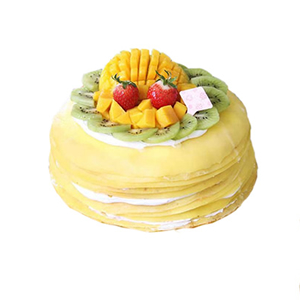 蛋糕/芒果之恋千层蛋糕: 圆形芒果千层蛋糕，芒果果肉、超薄鸡蛋皮、新鲜奶