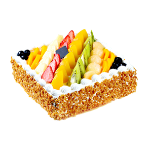 蛋糕/七彩果园:原材料:方形水果蛋糕，新鲜奶油、果肉铺面，水果夹层蛋糕胚。