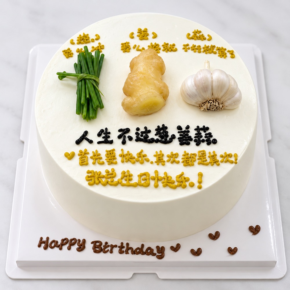 蛋糕/葱姜有爱:新鲜时令水果，低脂鲜奶奶油
祝 愿:人生不过葱姜蒜