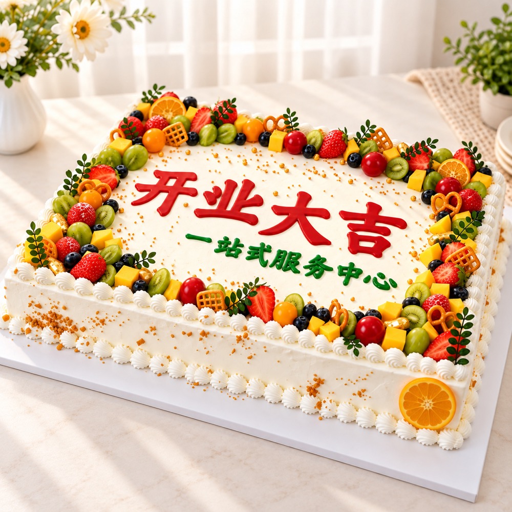 蛋糕/锦绣启航:新鲜时令水果，低脂鲜奶奶油
祝 愿:开科启新篇，服