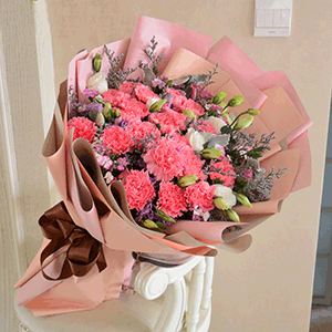 鲜花/甜美母爱:19枝粉色康乃馨+白玫瑰+高级配草
花 语:母爱是