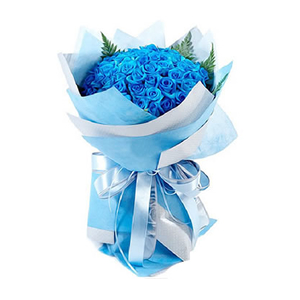 鲜花/爱在繁花盛开时:99枝蓝色妖姬
包 装:蓝色、浅蓝色皱纹纸圆形精美