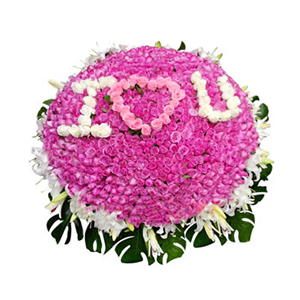 鲜花/迷情天使:紫色、白色、粉色玫瑰共999枝，40朵白百合
包 
